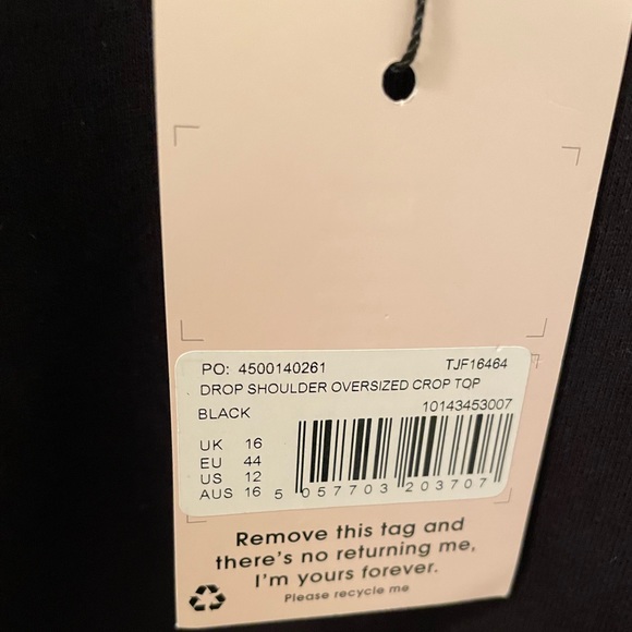 Missguided Drop Shoulder Oversized Black Crop Top Size 12 - Picture 7 of 8